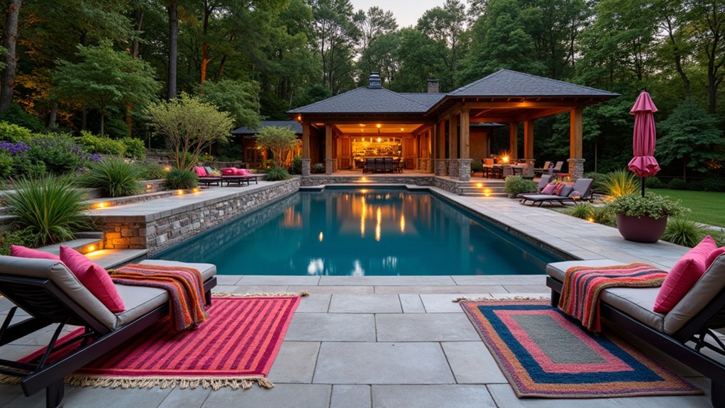 20 Clever Backyard Above Ground Pool Landscape Ideas That Work in Any Yard cozy colorful outdoor textiles