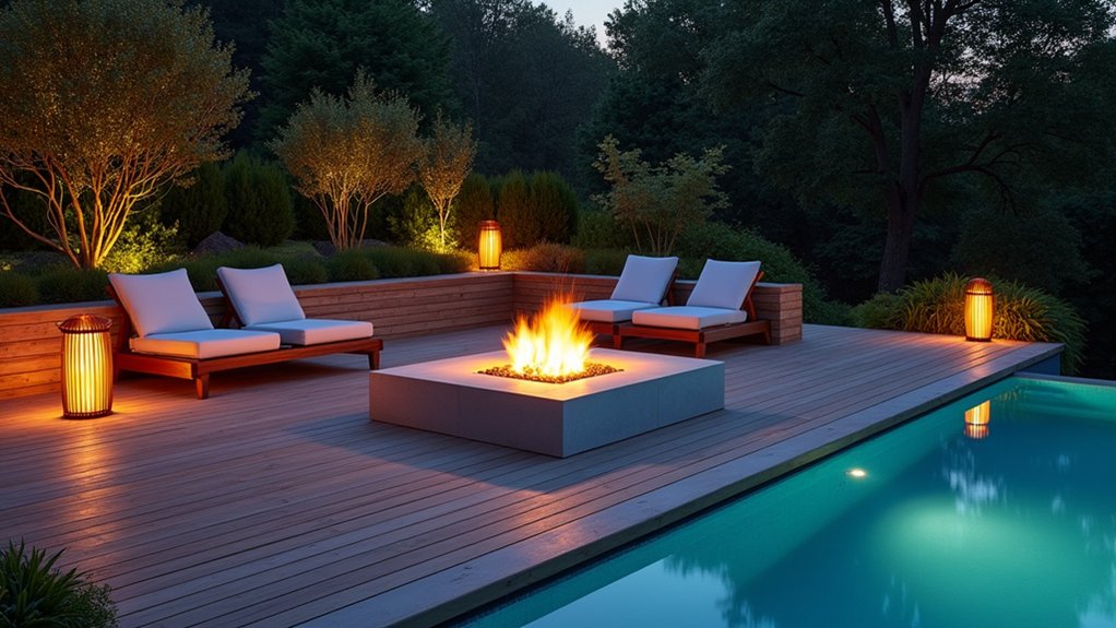 19 Stylish Above Ground Pool Deck Ideas That Elevate Your Backyard Look cozy evenings by fire