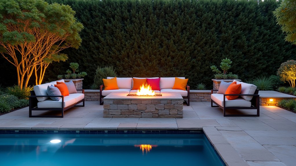 17 Gorgeous Pool Deck Ideas to Upgrade Your Outdoor Space cozy fire pit ambiance