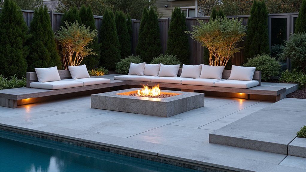 21 Practical Pool Deck Ideas Inground Concrete Designs That Last cozy fire pit gatherings