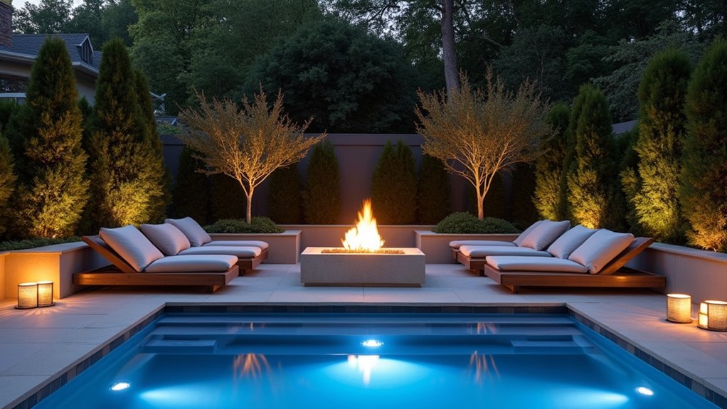 19 Functional Pool Deck Furniture Layout Designs That Maximize Comfort cozy fire pit gatherings