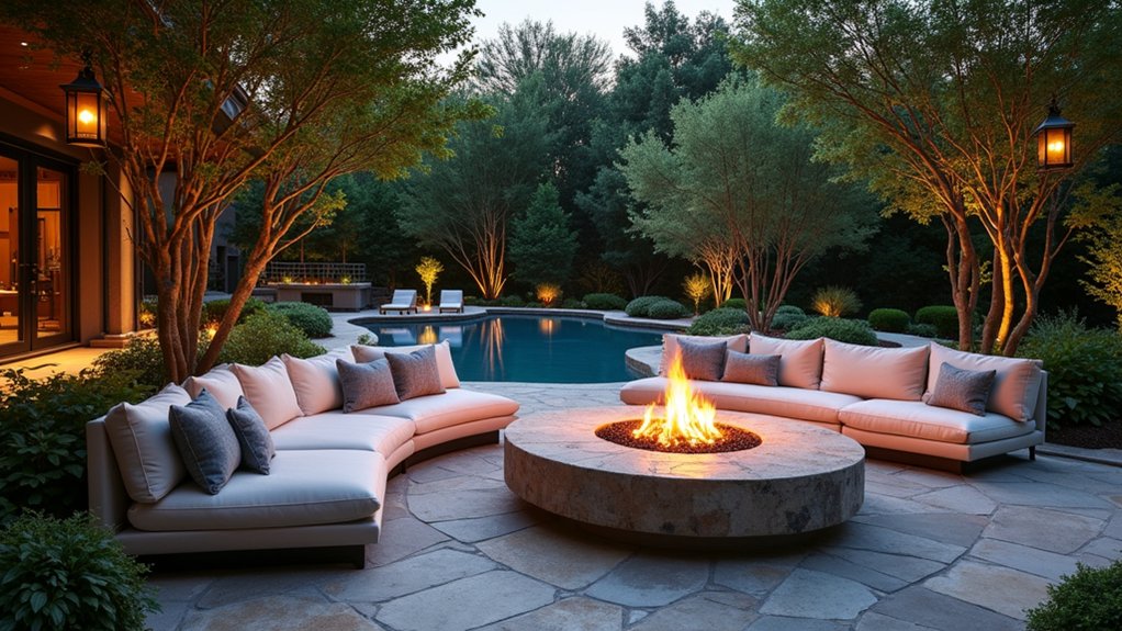 20 Elegant Pool Landscaping Design Ideas That Feel Effortless cozy fire pit oasis