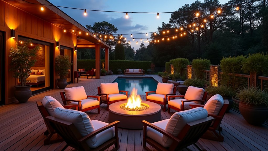 23 Cozy Pool Deck Decorating Ideas With Seating Areas for Relaxation cozy fire pit retreat