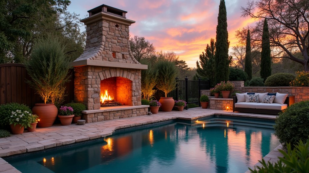 20 Elegant Mediterranean Pool Landscaping Ideas Full of Timeless Charm cozy mediterranean outdoor fireplace