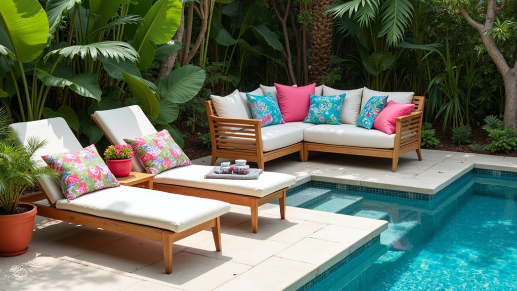 19 Fun Pool Deck Decorating Ideas to Add Personality to Your Space cozy poolside decorative pillows