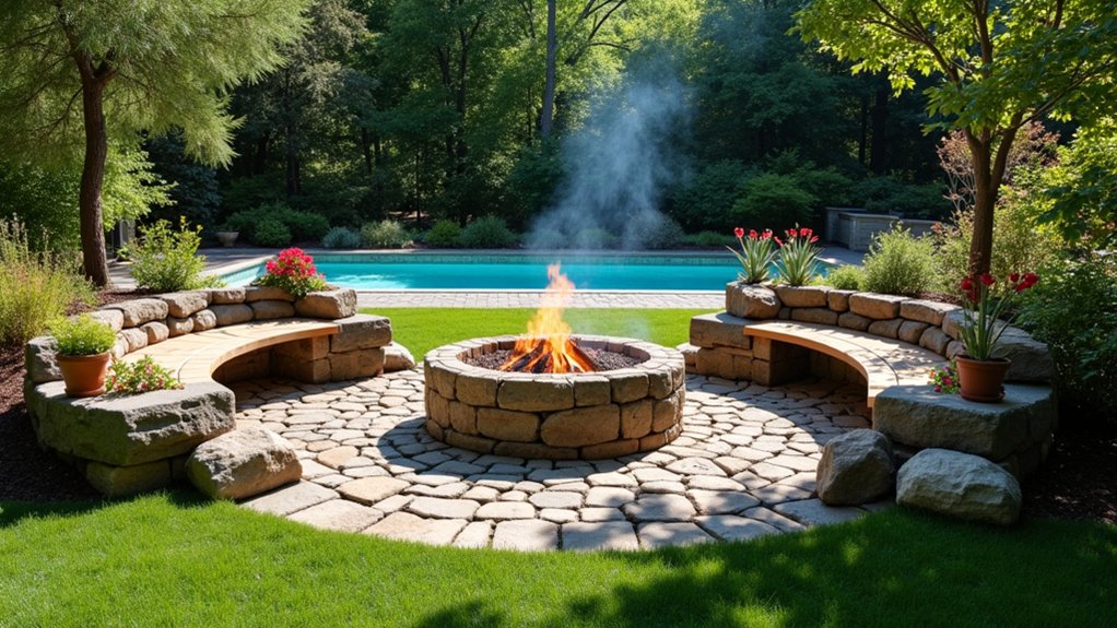 15 Clever Cheap Pool Landscaping Ideas That Stretch Your Dollar cozy poolside fire pit