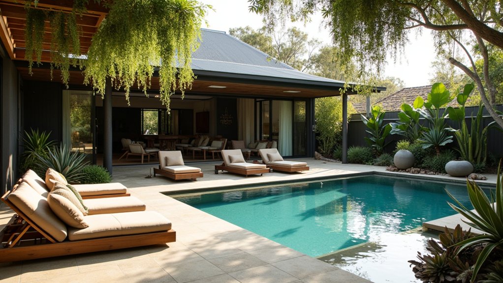 20 Breezy Australian Pool Landscaping Ideas for Laid-Back Vibes cozy poolside lounging areas