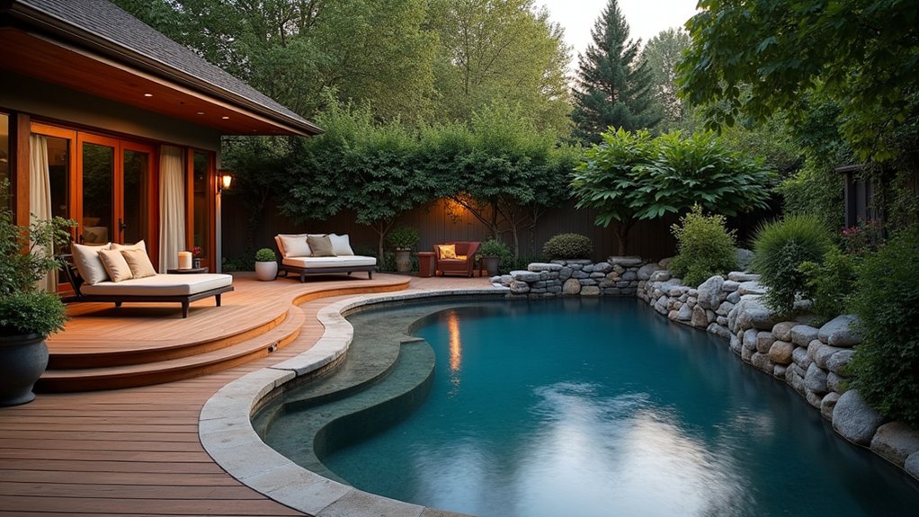 21 Smart Above Ground Pool Deck Ideas Attached to House Designs That Flow cozy retreat with plants