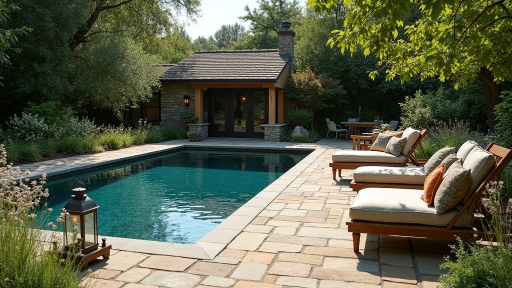 23 Beautiful Pool Deck Ideas Inground Pavers for a Polished Look cozy rustic poolside retreat