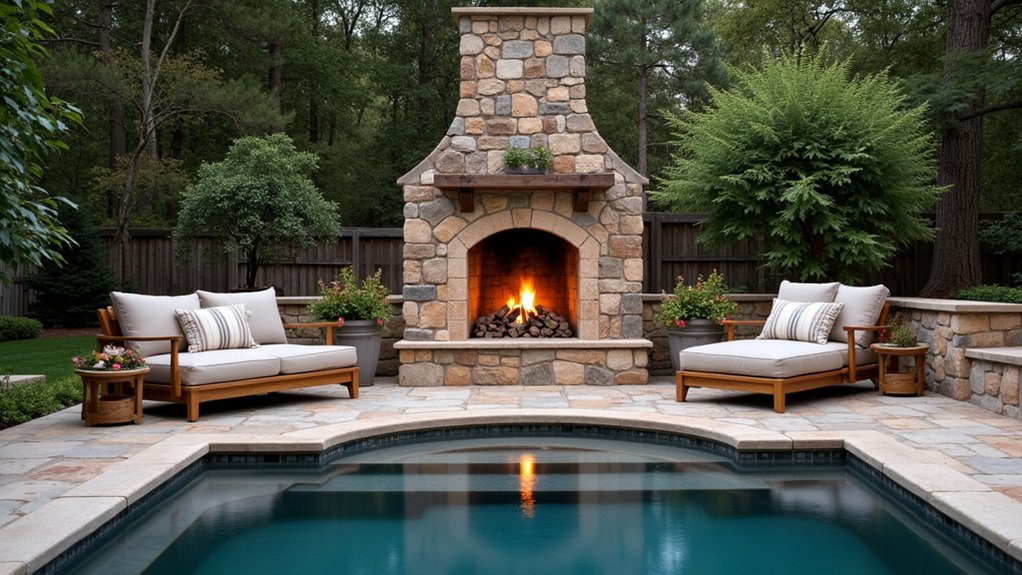 cozy stone fireplace ambiance