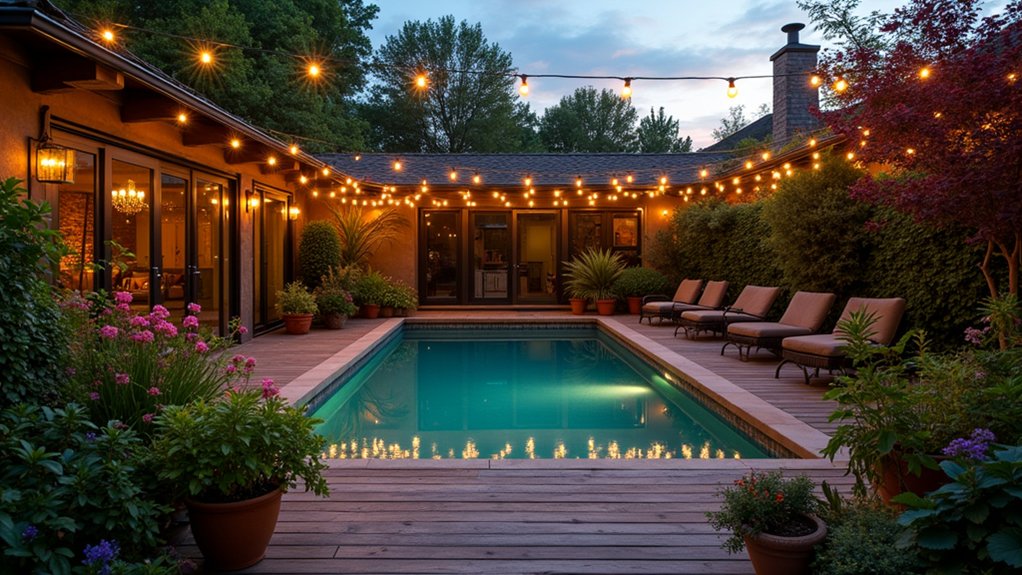 18 Budget-Savvy Stock Tank Pool Landscape Ideas That Pack a Punch cozy string light ambiance