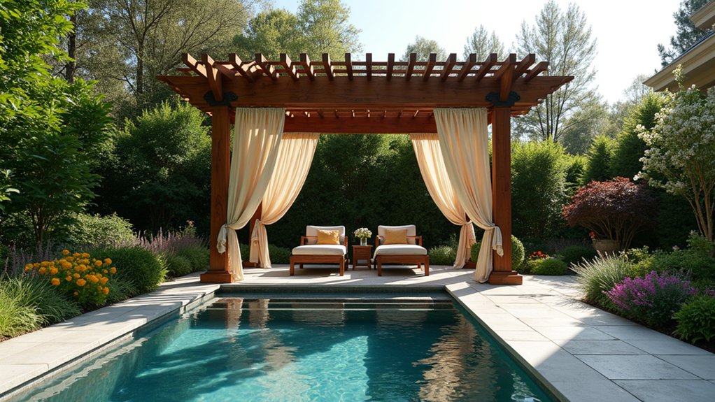 18 Beautiful Pool Landscaping Ideas to Refresh Your Outdoor Space cozy stylish pergola nook