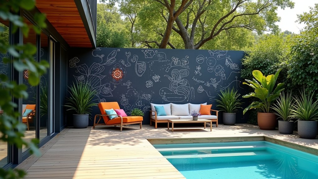 17 Unique Pool Deck Wall Decorating Ideas That Add Visual Interest creative outdoor chalkboard decor