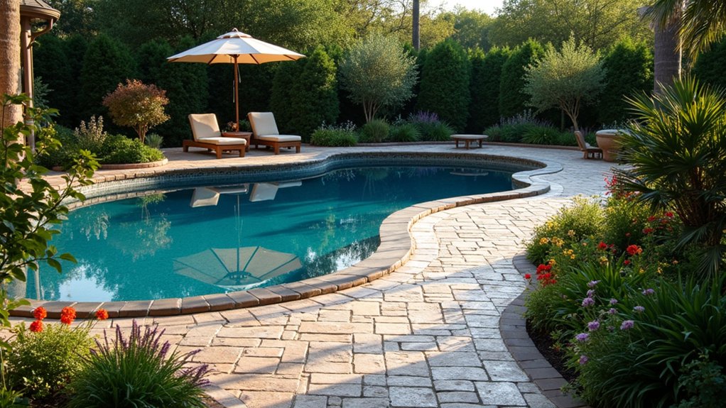23 Smart Pool Landscaping With Pavers That Upgrade Your Walkways curved pathways enhance tranquility