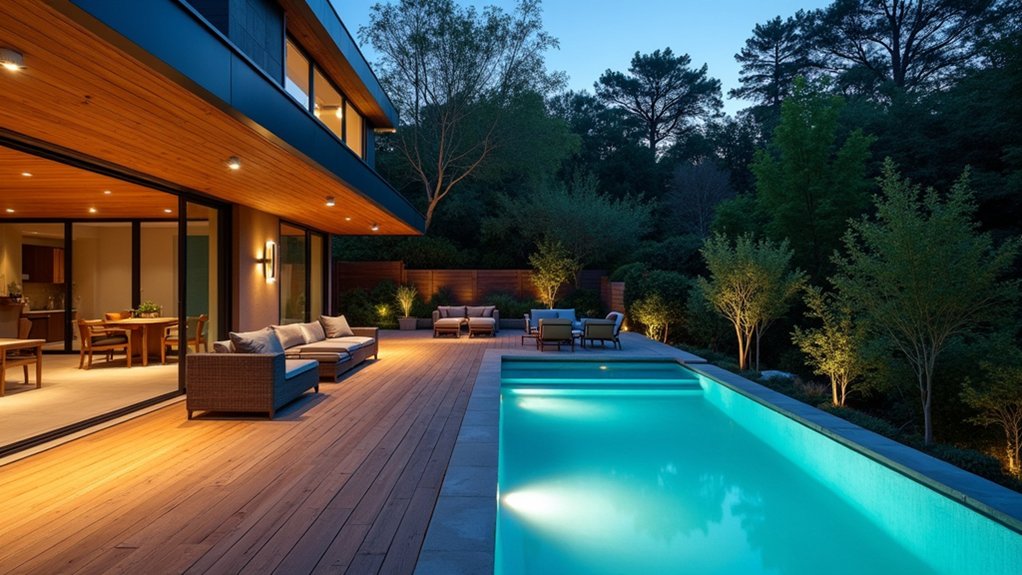 19 Stylish Above Ground Pool Deck Ideas That Elevate Your Backyard Look custom lighting enhances pool