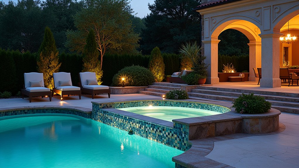 18 Pool Design Ideas With Spa Features for True Luxury custom luxurious mosaic spa