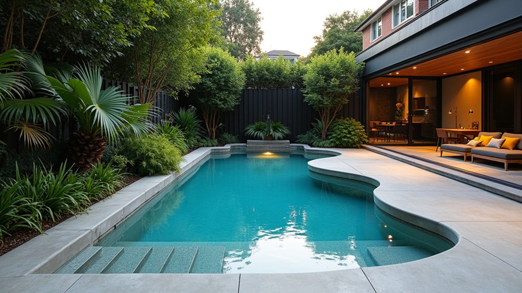 15 Sleek Lap Pool Design Ideas for Narrow Backyards custom shaped backyard oasis