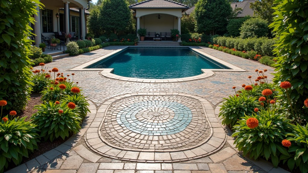23 Smart Pool Landscaping With Pavers That Upgrade Your Walkways customized poolside artistic designs