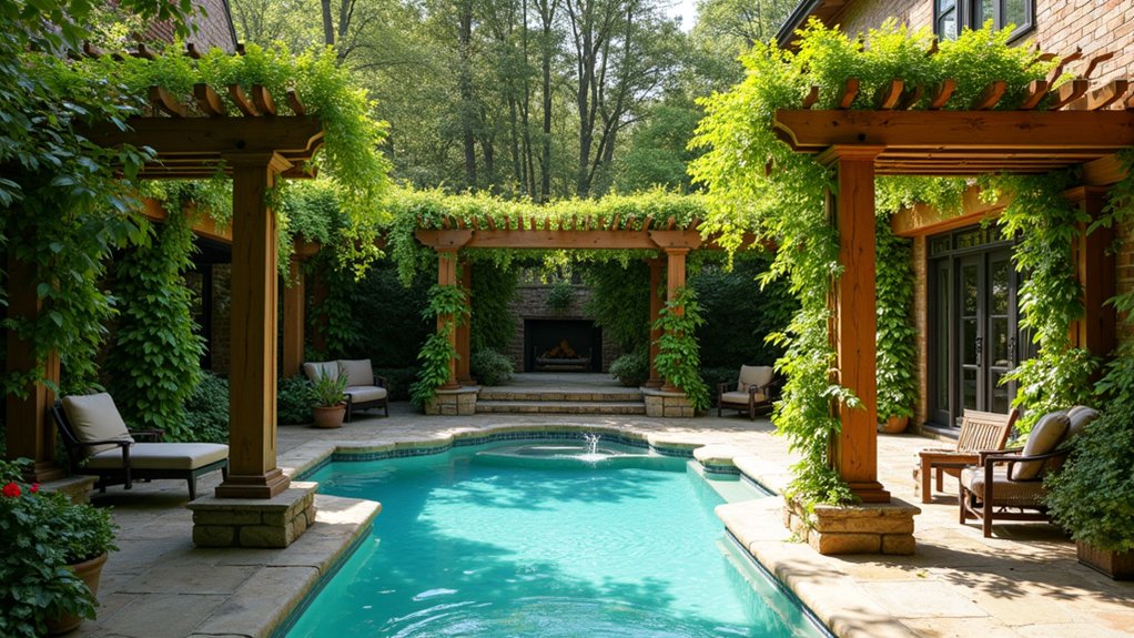 20 Smart Pool Landscaping for Privacy That Still Looks Great decorative trellises with climbers