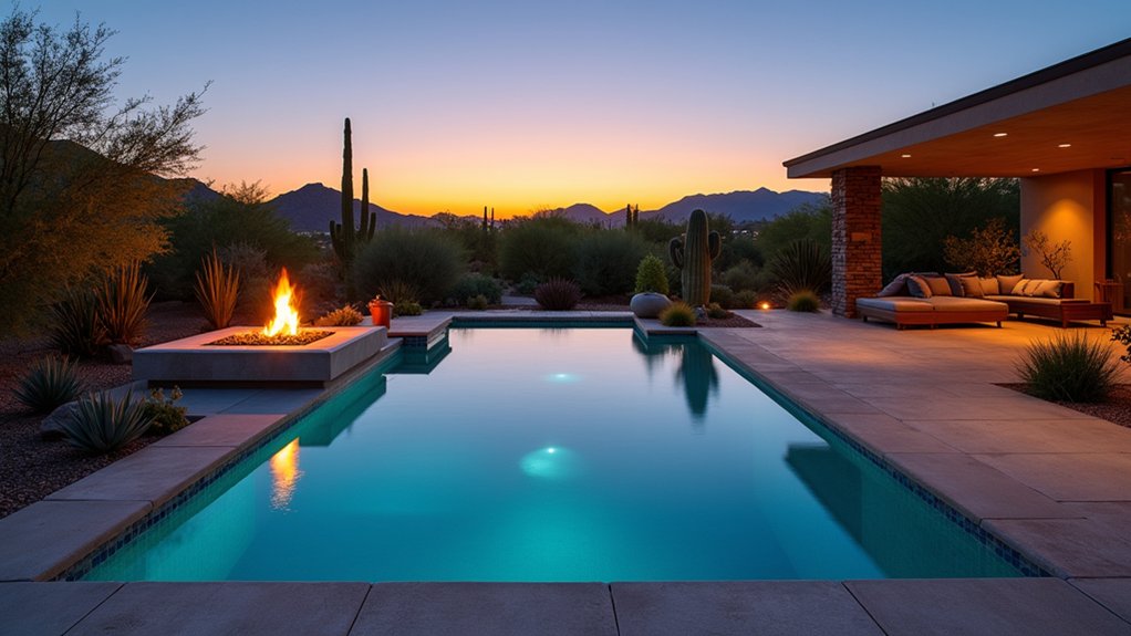 15 Pool Design Ideas With Fire Pit Accents for Cozy Nights desert fire pit sanctuary