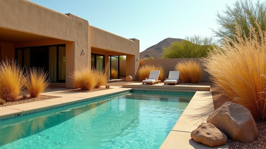 15 Striking Desert Pool Landscaping Ideas That Thrive in the Heat desert grasses enhance elegance