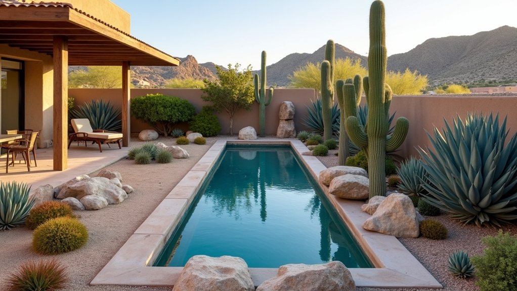 18 Budget-Savvy Stock Tank Pool Landscape Ideas That Pack a Punch desert inspired low maintenance landscaping