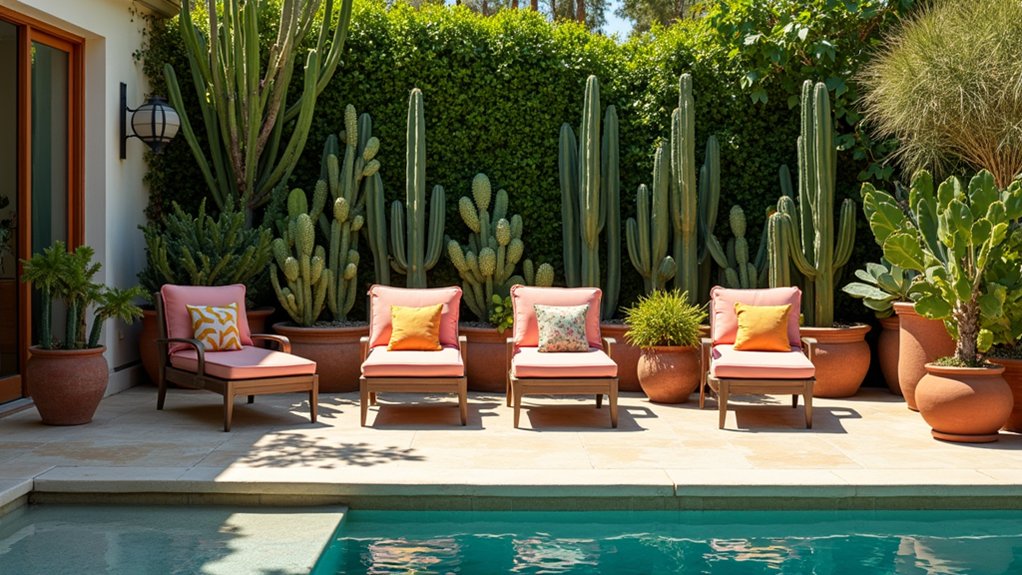 21 Lively Pool Deck Decorating Ideas With Potted Plants for Natural Charm desert inspired pool deck oasis
