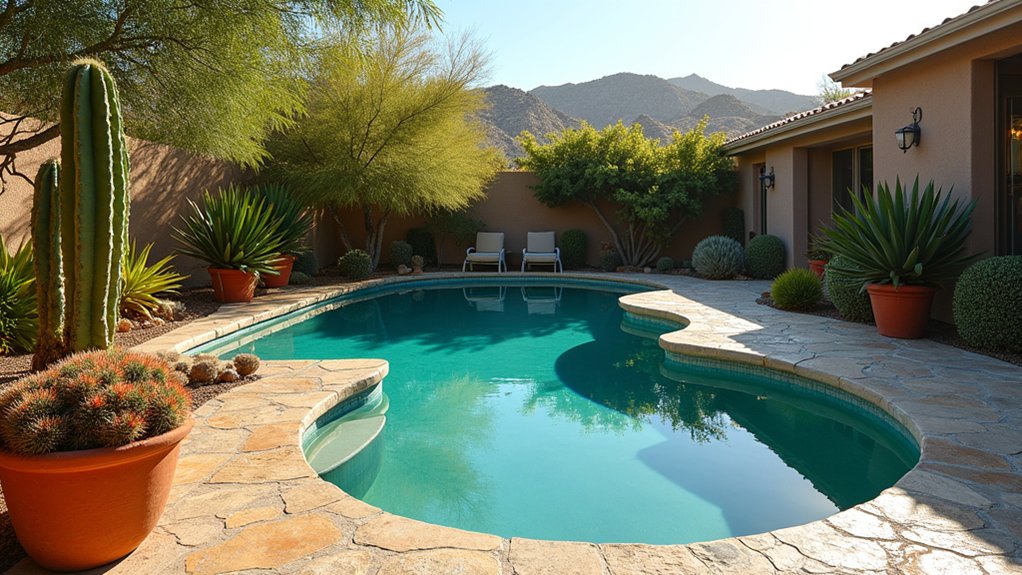 18 Bold Texas Pool Landscaping Ideas That Make a Statement desert oasis pool landscape