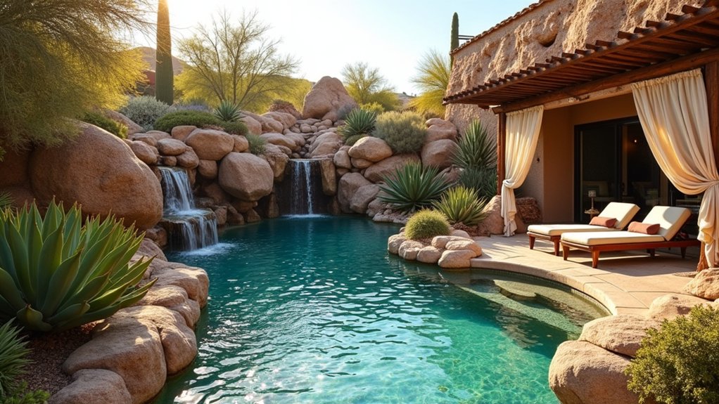 23 Creative Pool Landscaping Inspiration Ideas to Spark Your Vision desert oasis poolside sanctuary