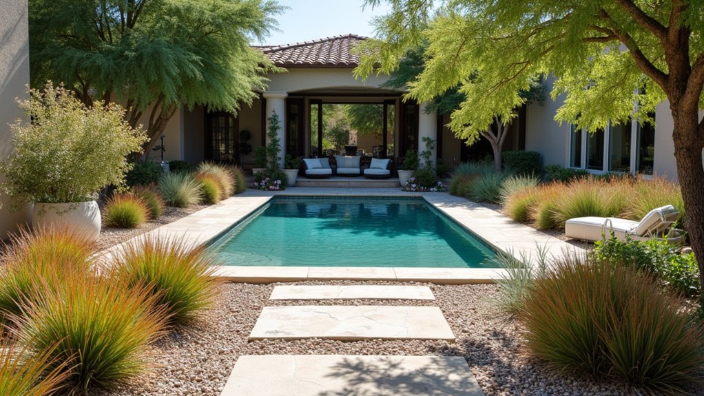 20 Effortless Low Maintenance Pool Landscaping Ideas for Easy Care drought tolerant poolside plants