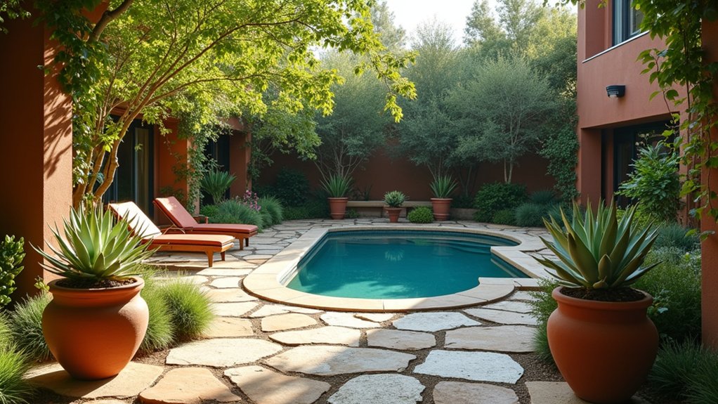 23 Cozy Rustic Pool Landscaping Ideas That Feel Warm and Inviting earthy tones enhance charm