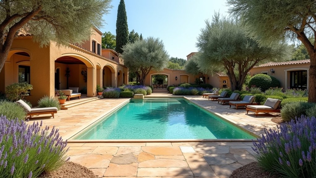 20 Elegant Mediterranean Pool Landscaping Ideas Full of Timeless Charm earthy tones for tranquility