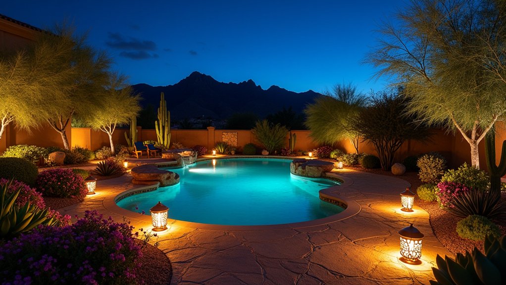 15 Striking Desert Pool Landscaping Ideas That Thrive in the Heat eco friendly desert pool lighting