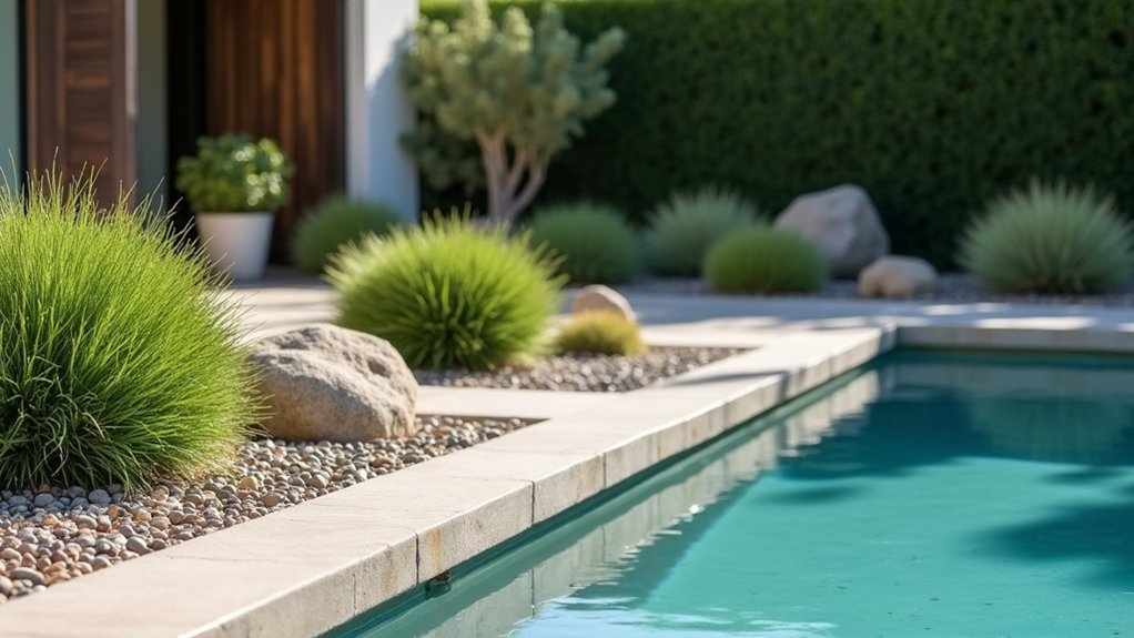 20 Effortless Low Maintenance Pool Landscaping Ideas for Easy Care effortless charm with greenery