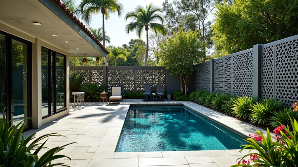 23 Stylish Pool Landscaping With Fence Ideas That Feel Secure and Chic elegant artistic outdoor privacy