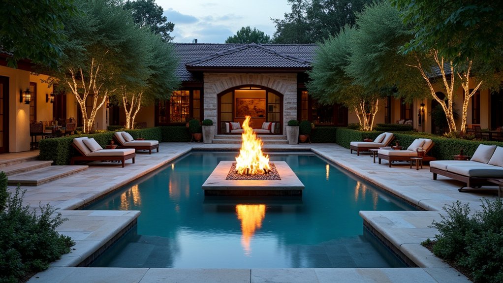 15 Pool Design Ideas With Fire Pit Accents for Cozy Nights elegant courtyard pool oasis