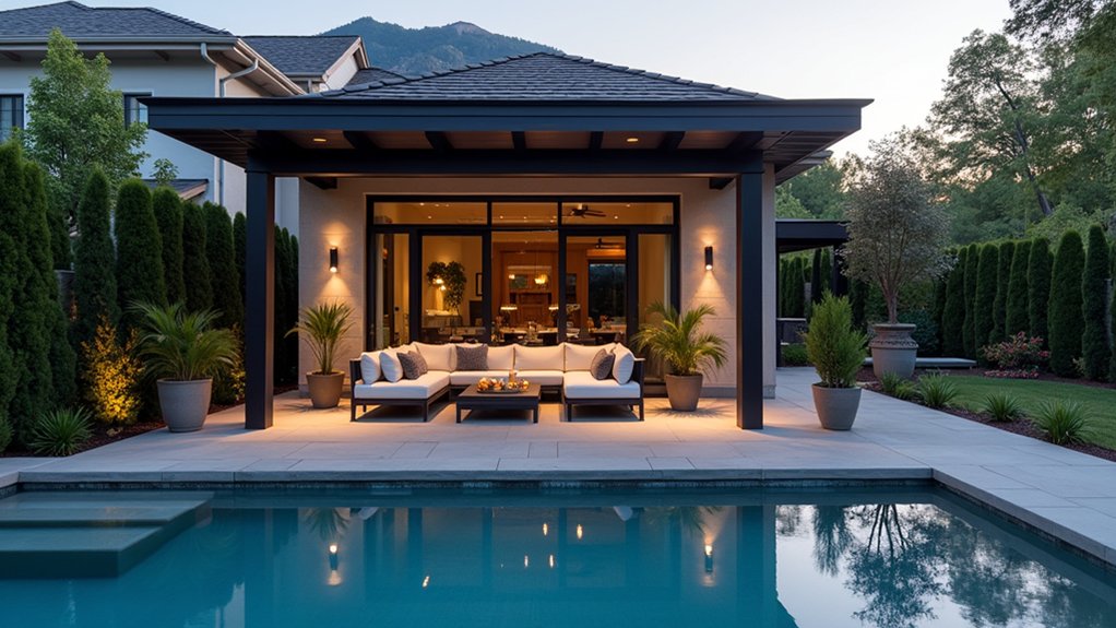 23 Seamless Pool Deck Extension Ideas for a Bigger Backyard Feel elegant covered seating area