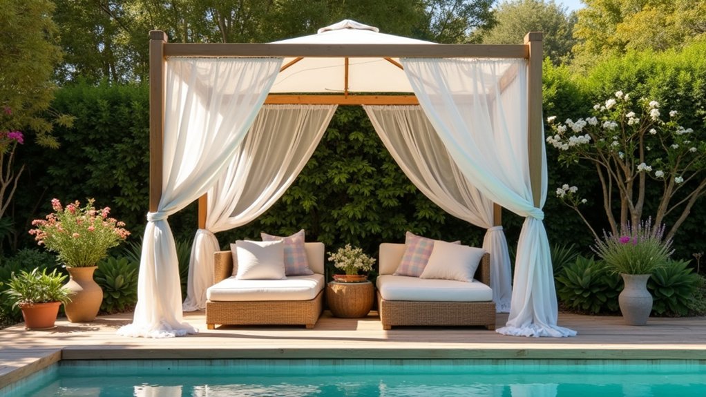 19 Airy Pool Deck Gazebo Ideas That Invite You to Lounge elegant cozy canopy retreat