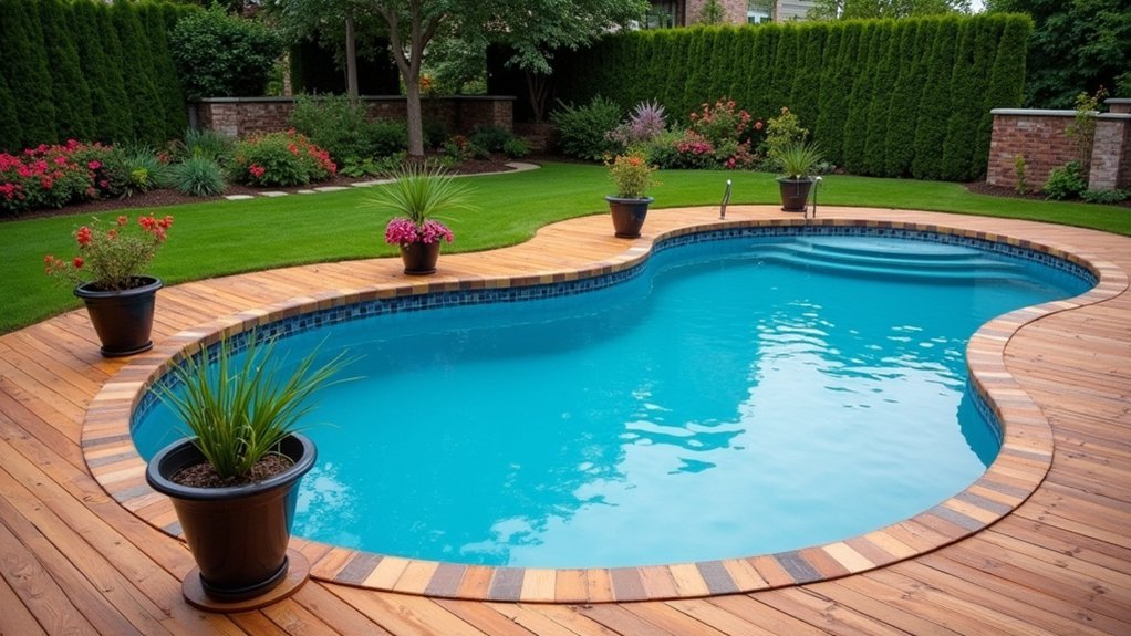 23 Creative Above Ground Pool Deck Small Yard Solutions That Work elegant curved deck design