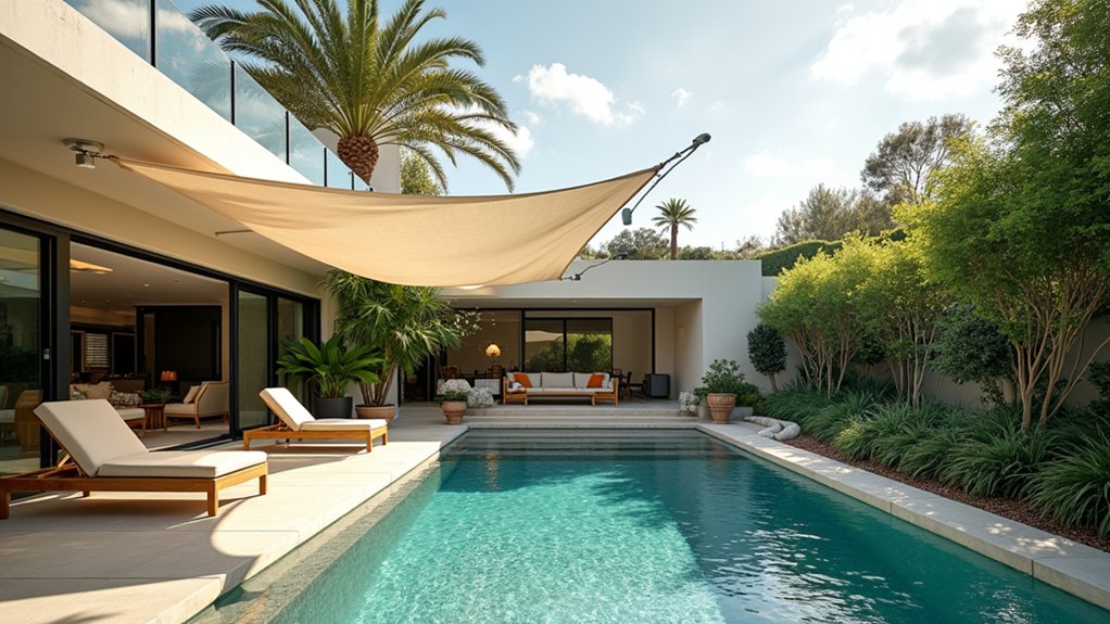 23 Smart Pool Deck Privacy Ideas That Still Feel Open elegant drapes serene retreat
