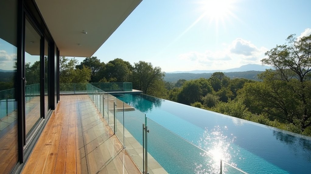 21 Safe and Stylish Pool Deck Railing Ideas to Frame Your View elegant glass panel railings
