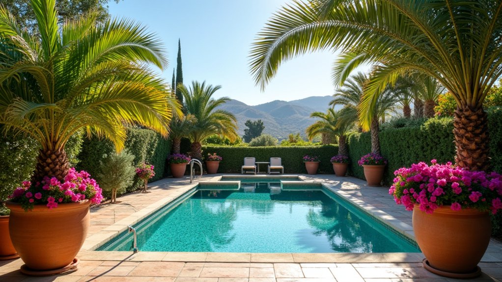 18 Exotic Pool Landscaping With Palm Trees That Scream Vacation Vibes elegant mediterranean pool oasis