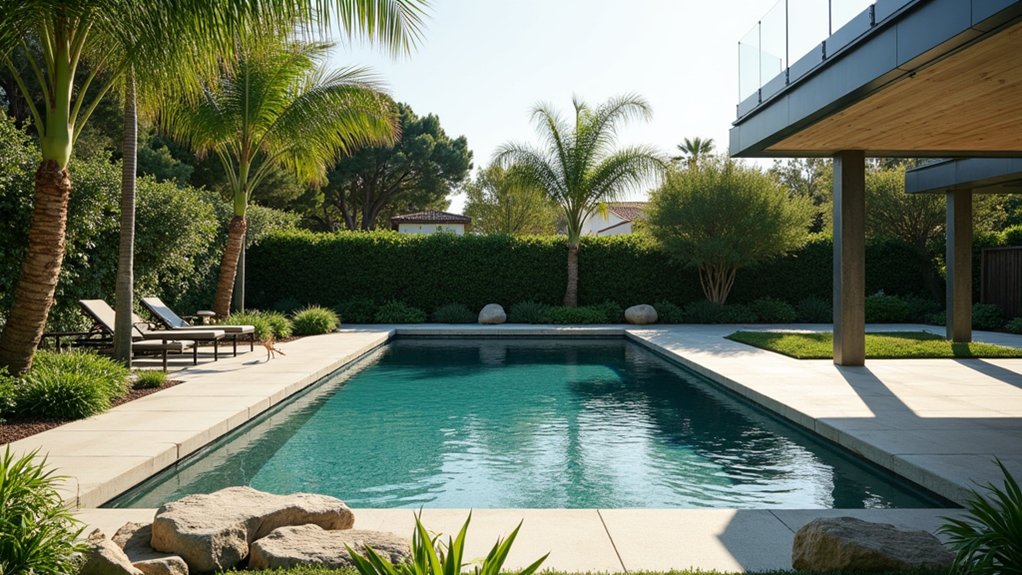 23 Stylish Pool Landscaping With Fence Ideas That Feel Secure and Chic elegant minimalistic wire fencing