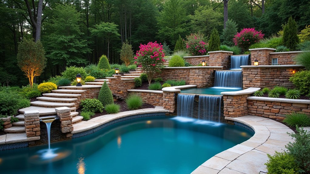 18 Sophisticated Landscaping Around Inground Pool Designs That Flow Beautifully elegant multi level pool terraces