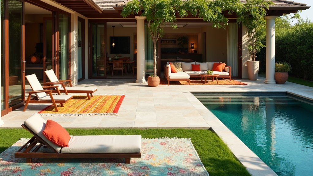 23 Seamless Pool Deck Extension Ideas for a Bigger Backyard Feel elegant outdoor rug integration