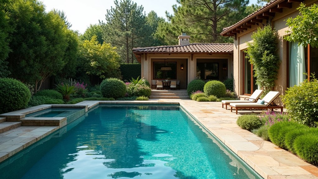 18 Sophisticated Landscaping Around Inground Pool Designs That Flow Beautifully elegant poolside color harmony