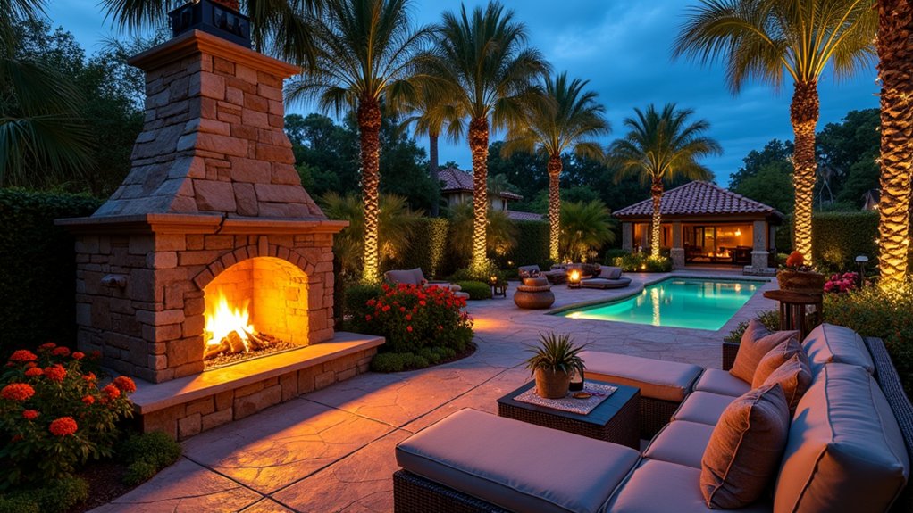 23 Flashy Las Vegas Pool Landscaping Ideas That Bring the Wow Factor elegant poolside fire ambiance