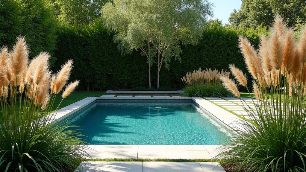 20 Smart Pool Landscaping for Privacy That Still Looks Great elegant privacy with grasses