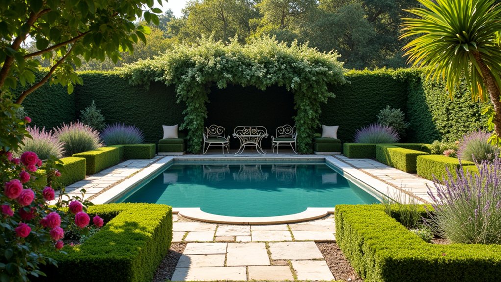 15 Dreamy Backyard Pool Landscaping Ideas for Every Style elegant roses and pathways