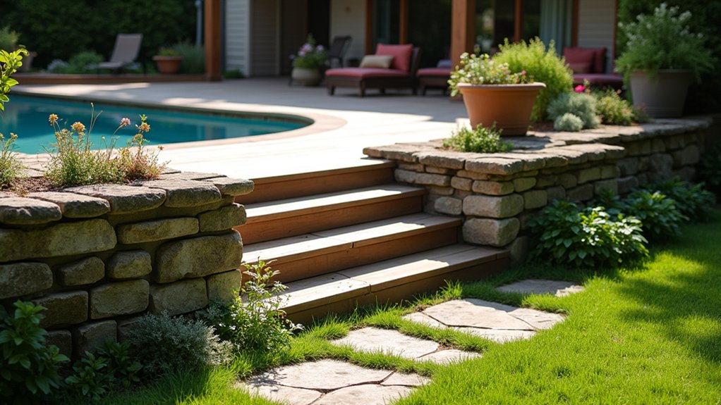 17 Clever DIY Pool Deck Above Ground on a Budget Projects That Work elegant rustic stone steps